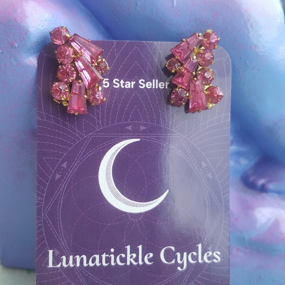 🌙1930's ArtDeco Pink CzechGlass Screwback Earrings - Picture 3 of 13